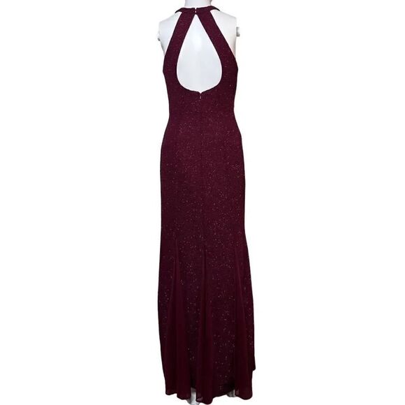 Nightway High Neck Full Length Prom Dress Maroon Size 4 Petite - Picture 2 of 6
